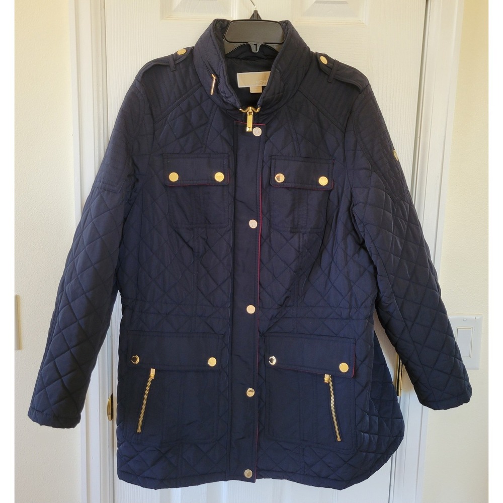 Michael Michael Kors‎ Coat Size 0X Black Gold Puffy Quilted Pockets Hood